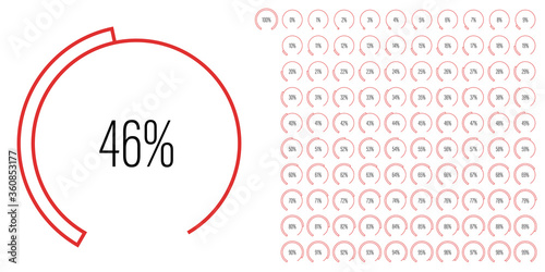 Set of circular sector percentage diagrams meters from 0 to 100 ready-to-use for web design, user interface UI or infographic - indicator with red