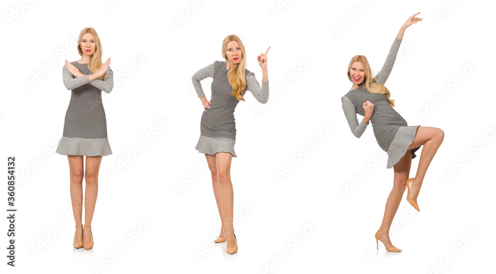 Blond girl in polka dot dress isolated on white Blond girl in polka dot dress isolated on white