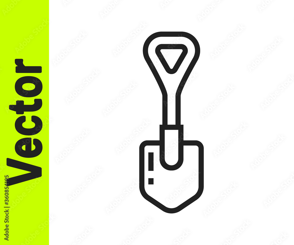 Black line Shovel icon isolated on white background. Gardening tool. Tool for horticulture, agriculture, farming.  Vector Illustration