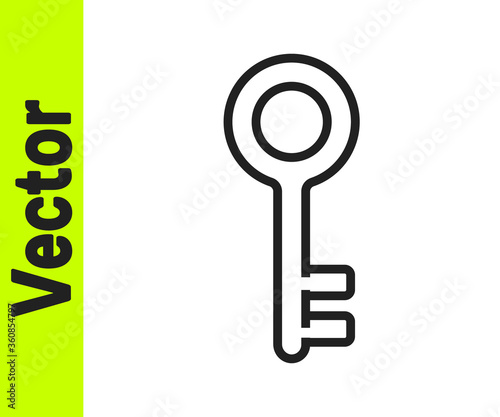 Black line House key icon isolated on white background. Vector Illustration