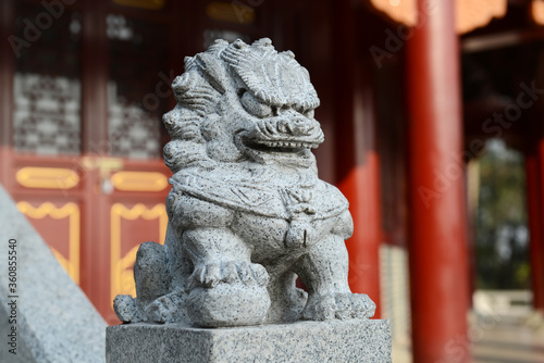 Chinese Stone Lion in Chinese Temple