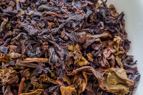 Used and unused dry herbal tea leaves