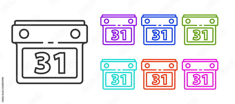 Black line Calendar icon isolated on white background. Event reminder symbol. Set icons colorful. Vector Illustration Black line Calendar icon isolated on white background. Event reminder symbol. Set icons colorful. Vector Illustration