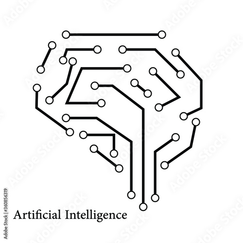 Vector printed circuit board human brain. Concept illustration of cpu in the center of computer system.