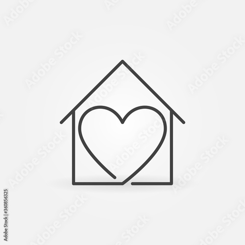 Heart inside House vector thin line concept Stay at Home icon or design element