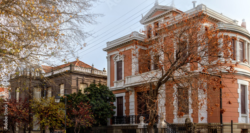 Old traditional mansion houses in dowtown Mytilene town, in Lesvos (or Lesbos) island, northern Aegean sea, Greece, Europe. photo