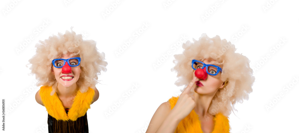 Funny clown woman isolated on the white