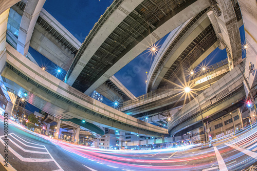 Night View of Junction in Osaka,Japan