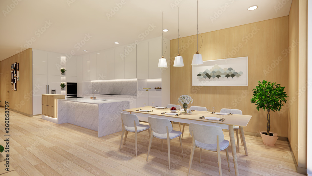 3d rendering. Interior house modern open living space with kitchen.Loft style Duplex apartment residence.Home decoration luxury interior design. 3d rendering. Interior house modern open living space with kitchen.Loft style Duplex apartment residence.Home decoration luxury interior design.