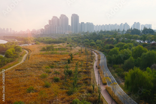 Photography landscape view from Dongjak bridge At Hun river .South Korea.