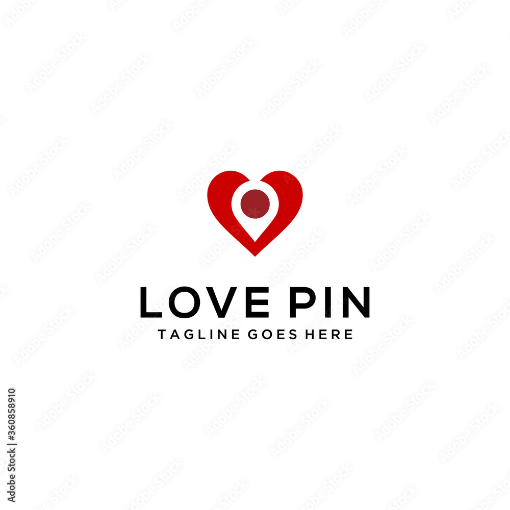 Creative luxury abstract modern pin location with heart logo icon template
