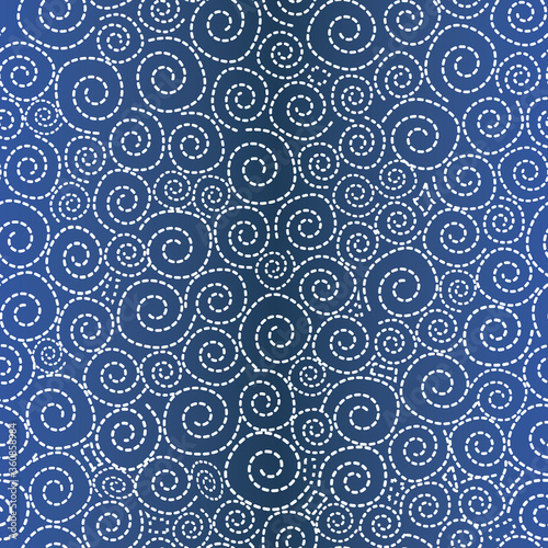 Vector White Spirals on Indigo Blue Ombre Seamless Repeat Pattern. Background for textiles, cards, manufacturing, wallpapers, print, gift wrap and scrapbooking.