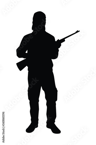 Animal hunter man with his sniper gun silhouette vector on white