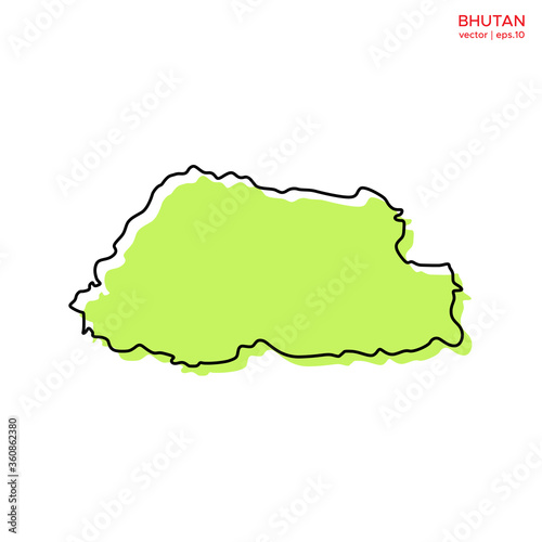 Green Map of Bhutan with Outline Vector Design Template. Editable Stroke