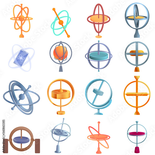 Gyroscope icons set. Cartoon set of gyroscope vector icons for web design