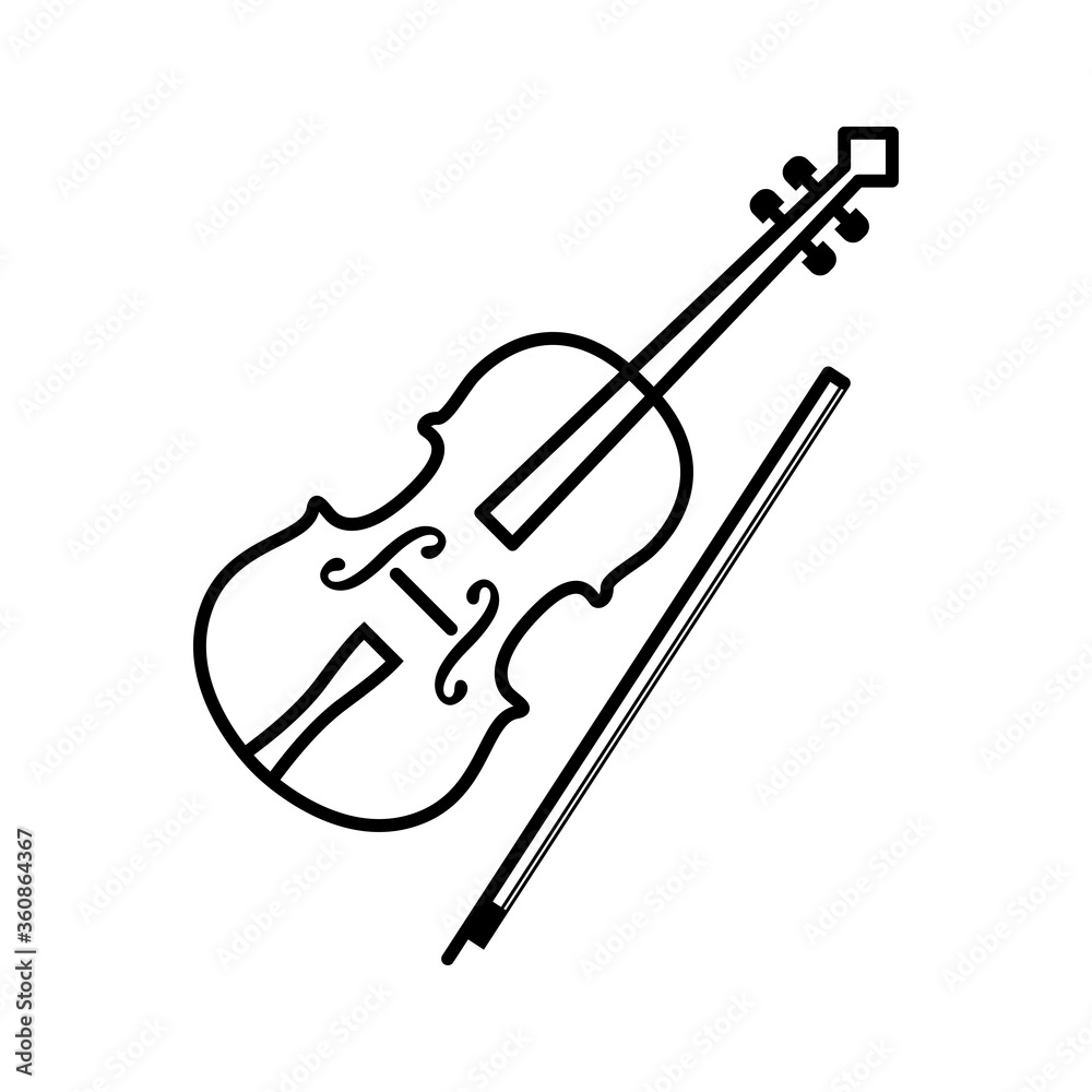 Play violin with bow string musical instrument line art vector icon