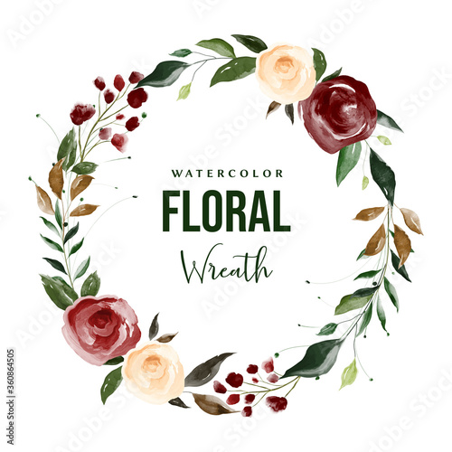 Watercolor Flower Wreath, Floral Wreath Wedding, Flower Wreath Clipart, Wreath Logo Design