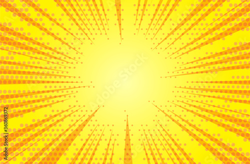 Comic yellow sun rays background pop art retro vector illustration.