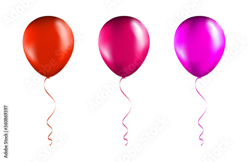 Set of Red and Pink balloons on transparent white background. Party Balloons event design decoration. Mockup for balloon print. Vector.