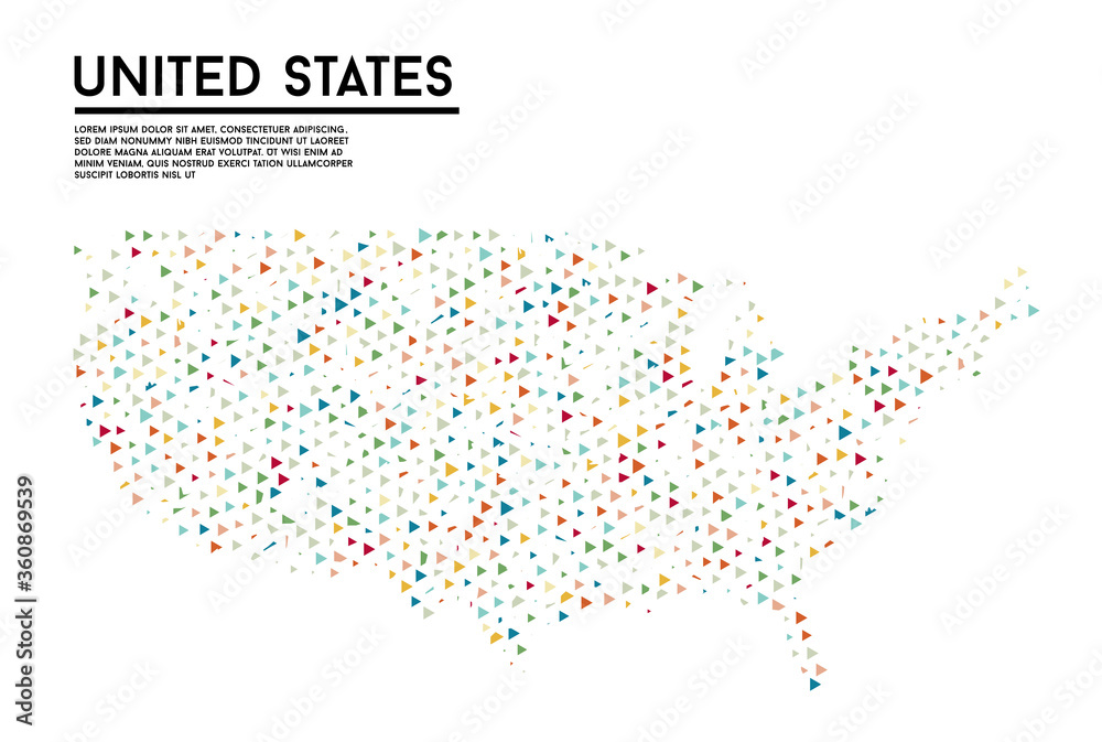 Geometric simple minimalistic style United States of America map background. Colorful triangles on white background. Triangular pattern for your business design. Vector.