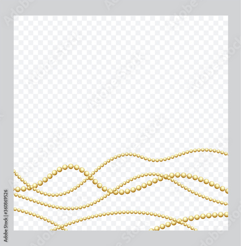 Mardi Gras. Golden or Bronze Color Round Chain. Realistic String Beads insulated. Decorative element. Gold Bead Design. Vector illustration.