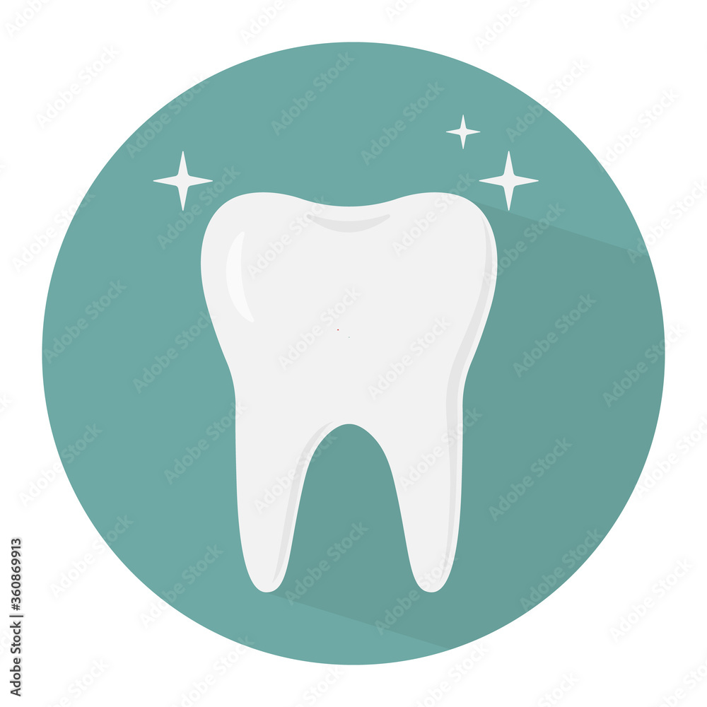 Tooth icon with long shadow. Flat design style. Tooth simple silhouette. Modern, minimalist icon in stylish colors. Tooth icon with long shadow. Flat design style. Tooth simple silhouette. Modern, minimalist icon in stylish colors.