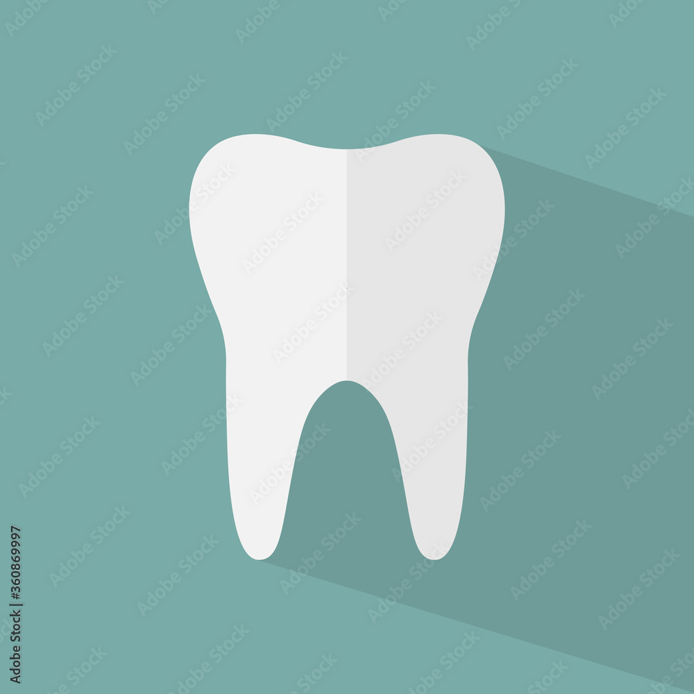 Tooth icon with long shadow. Flat design style. Tooth simple silhouette. Modern, minimalist icon in stylish colors. Tooth icon with long shadow. Flat design style. Tooth simple silhouette. Modern, minimalist icon in stylish colors.