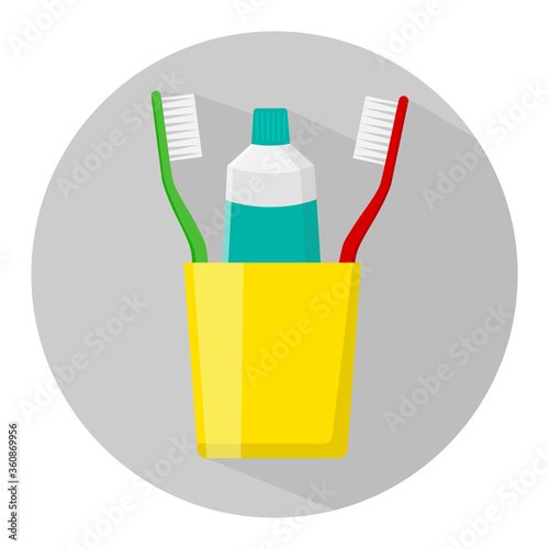 Toothbrush, toothpaste in a glass .flat illustration.