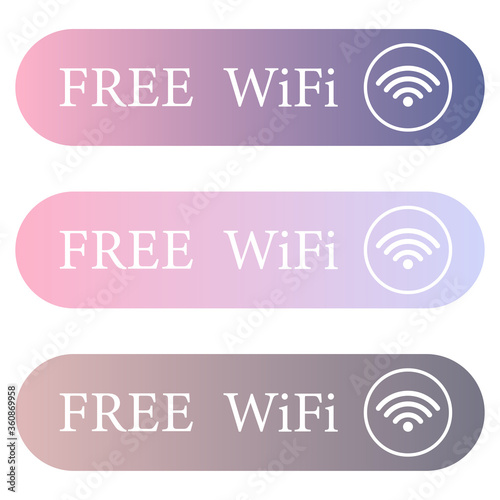 Free Wifi Concept. Rectangular gradient colorful wireless and wifi icons set. Free wifi button for remote internet access. Vector Illustration isolated on white background eps10