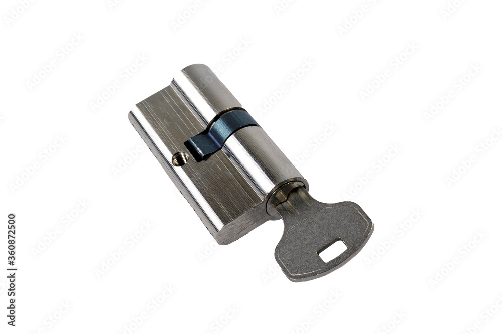 Pin tumbler of cylinder lock internal mechanism and key with one key inserted Pin tumbler of cylinder lock internal mechanism and key with one key inserted