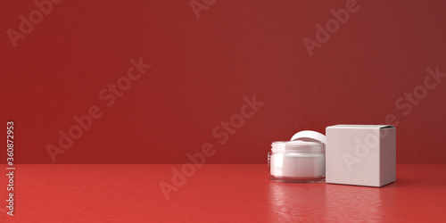 3D abstract render.Beauty products set for Cosmetic and skincare Packaging mockup minimal design on red background