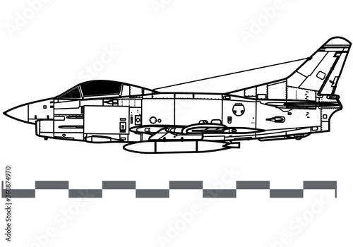 Fiat G.91 PAN. Vector drawing of light strike fighter. Side view. Image for illustration and infographics.