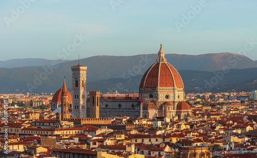 Closeup view of Duomo Santa Maria Del Fiore (Florence Cathedral) in the Florence at early morning, Italy.
