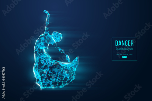 Abstract silhouette of a wireframe dancing woman. Dancer, girl, ballerina on the blue background. Convenient organization of eps file. Vector illustration. Thanks for watching