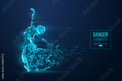 Abstract silhouette of a wireframe dancing woman. Dancer, girl, ballerina on the blue background. Convenient organization of eps file. Vector illustration. Thanks for watching