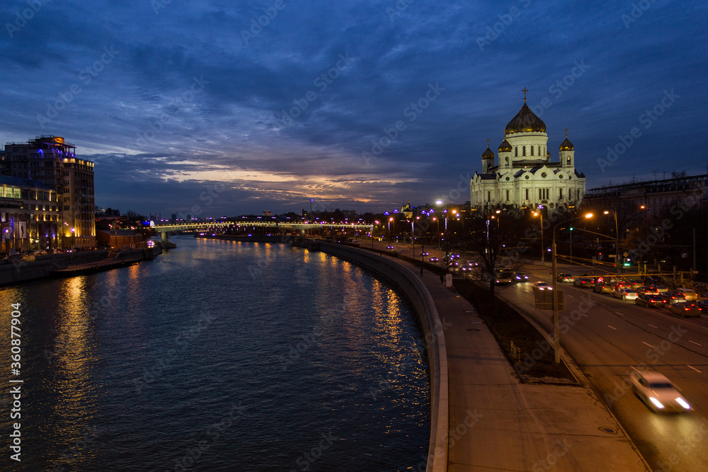 The Cathedral of Christ the Saviour at dusk. Moscow, Russia.