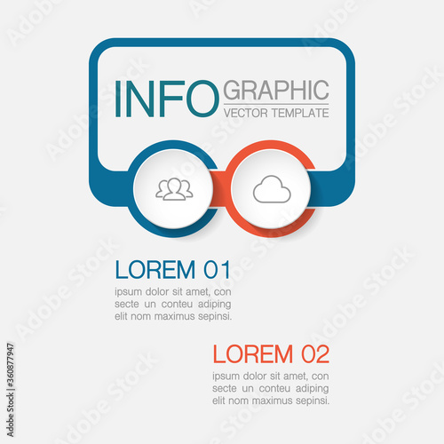 Vector infographic template with 2 steps or options. Data presentation, business concept design for web, brochure, diagram.