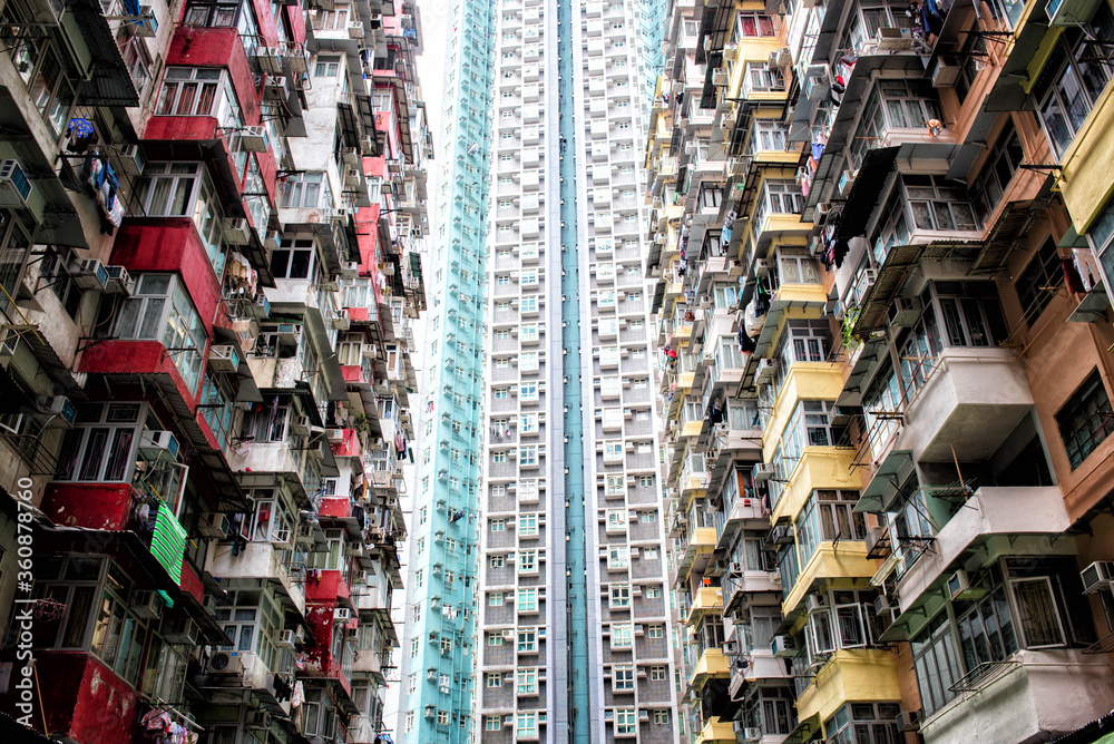 Overcrowded residential building in Hong Kong