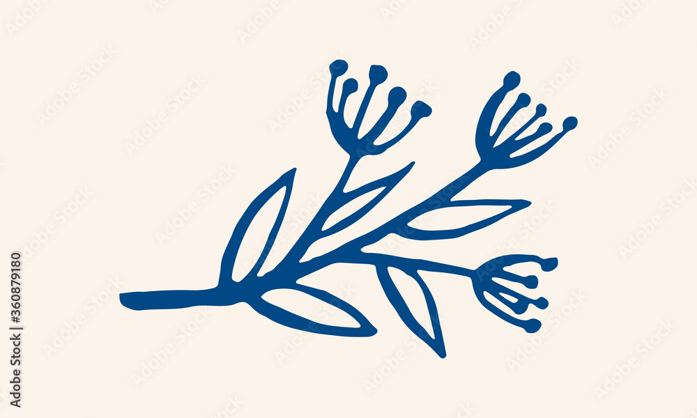 Hand drawn vector illustration of herbs. Doodle floral element. Spring and summer symbol. Contour otline drawing of simple colorful twigs and flowers