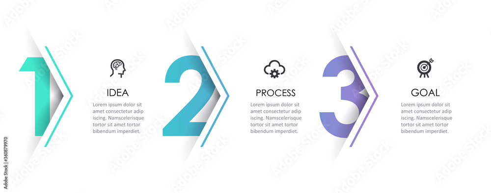 Vector Infographic arrow design with 3 options or steps. Infographics for business concept. Can be used for presentations banner, workflow layout, process diagram, flow chart, info graph