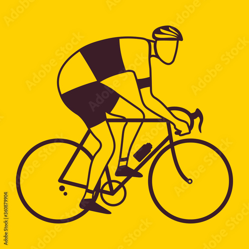 Cyclist icon on yellow background. Vector illustration.
