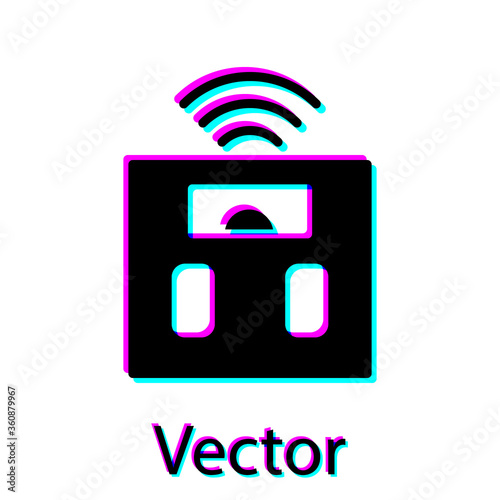 Black Smart bathroom scales icon isolated on white background. Weight measure equipment. Internet of things concept with wireless connection. Vector.