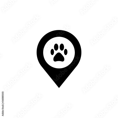 Dog animal paw map point sign, vector illustration. Pet here map pointer veterinary clinic