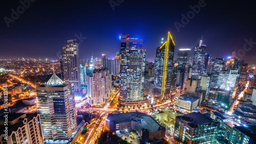 Makati city of Manila, Philippines as business and financial district during night photo