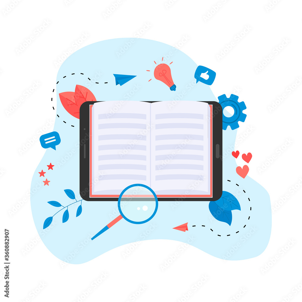 Flat design ebook concept. Online libraries and books Flat design ebook concept. Online libraries and books