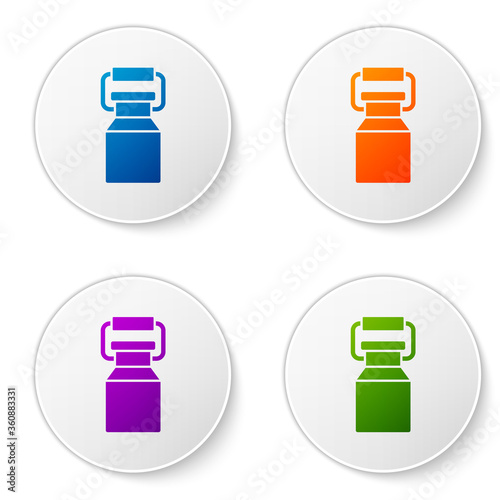 Color Can container for milk icon isolated on white background. Set icons in circle buttons. Vector.