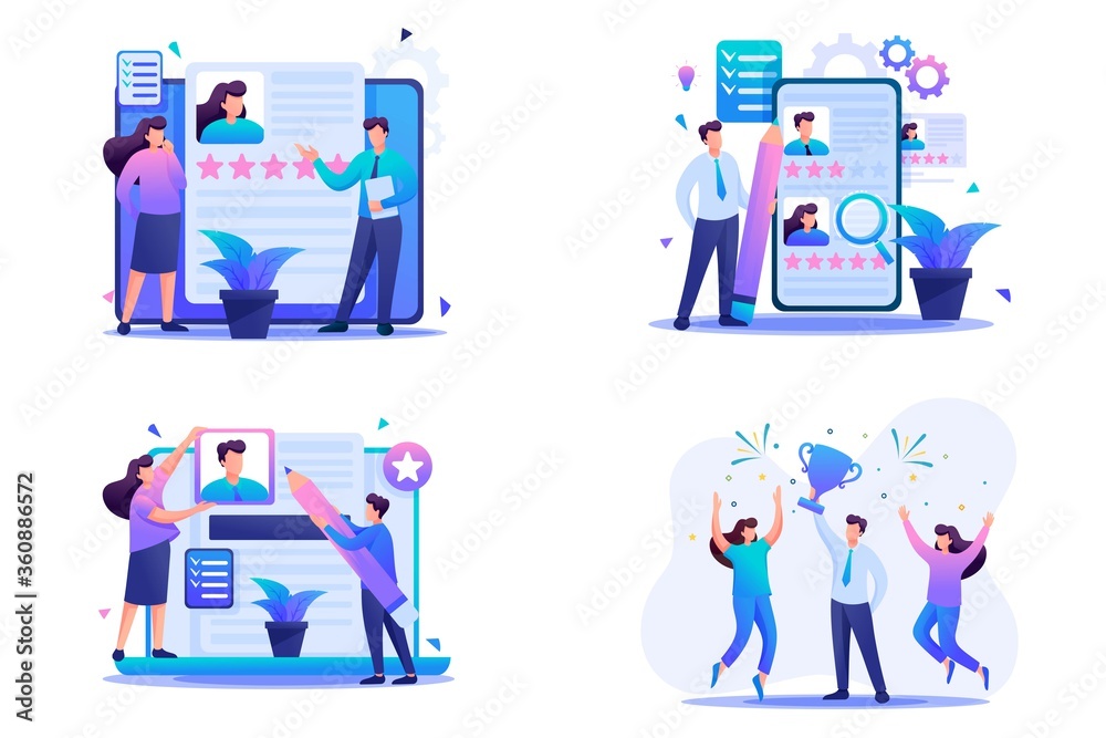 Set Flat 2D concepts HR managers, Recruiting, Creating a resume. For Concept for web design Set Flat 2D concepts HR managers, Recruiting, Creating a resume. For Concept for web design