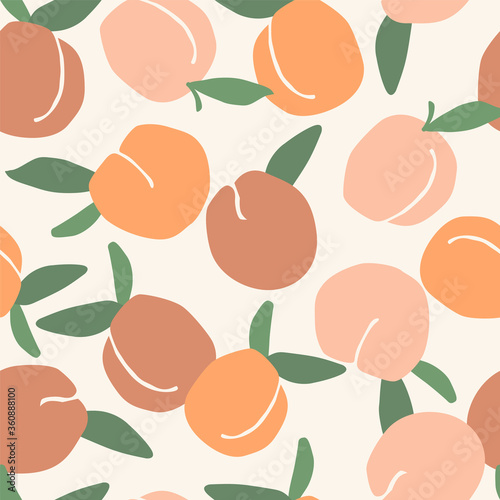 Vector seamless pattern with peaches. Trendy hand drawn textures.