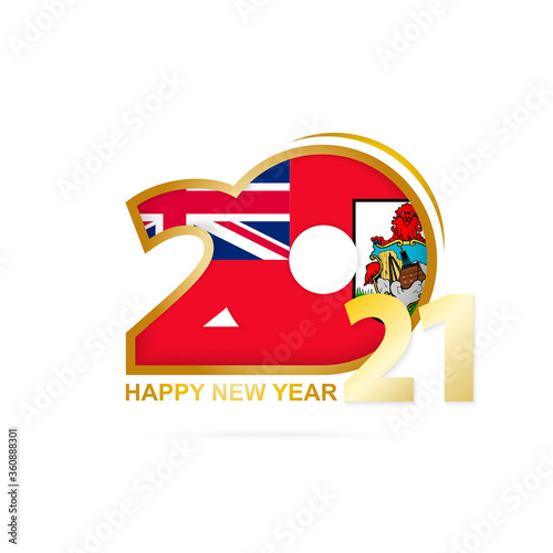 Year 2021 with Bermuda Flag pattern. Happy New Year Design.