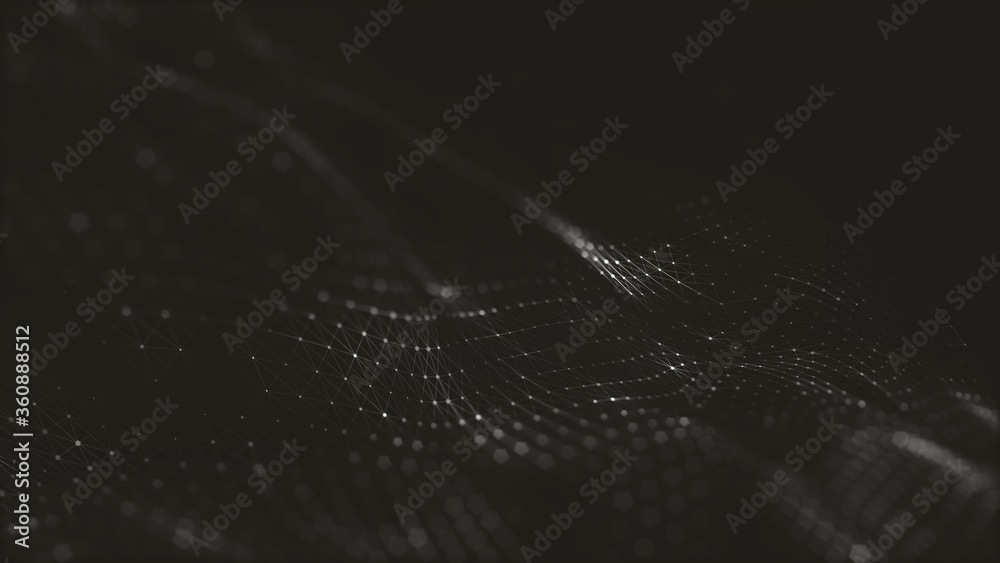 Abstract polygonal space low poly dark background with connecting dots and lines.